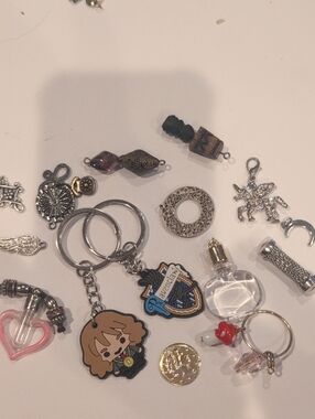 Unbranded Silver-Tone Keychain Set with Blue Badge & Red Accent Charms